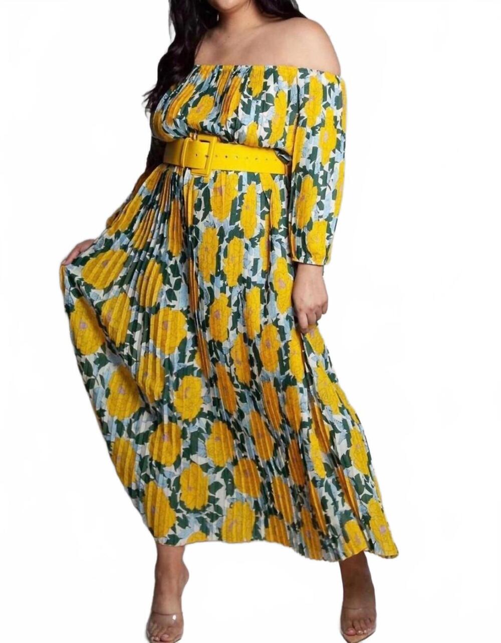 NEW LATISTE off the shoulder dress in yellow floral print